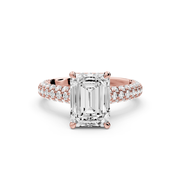 Amoria - 3ct 18k rose gold emerald Diamond Engagement Ring with Pavé Band & Hidden Halo - Mr. Alex Jewelry