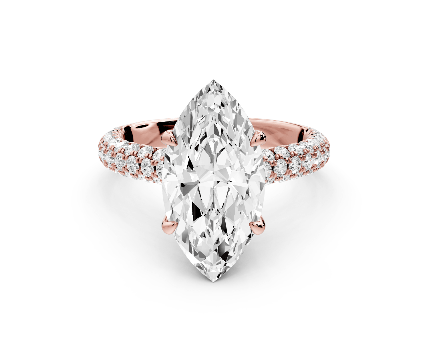 Amoria - 3ct 18k rose gold marquise Diamond Engagement Ring with Pavé Band & Hidden Halo - Mr. Alex Jewelry