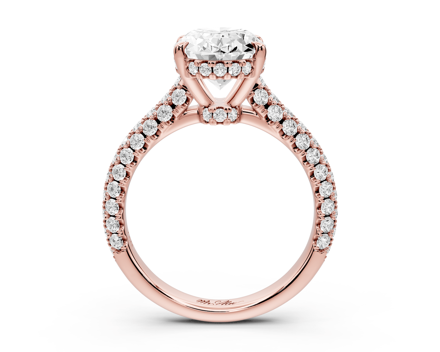 Amoria - 3ct 18k rose gold oval Diamond Engagement Ring with Pavé Band & Hidden Halo - Mr. Alex Jewelry