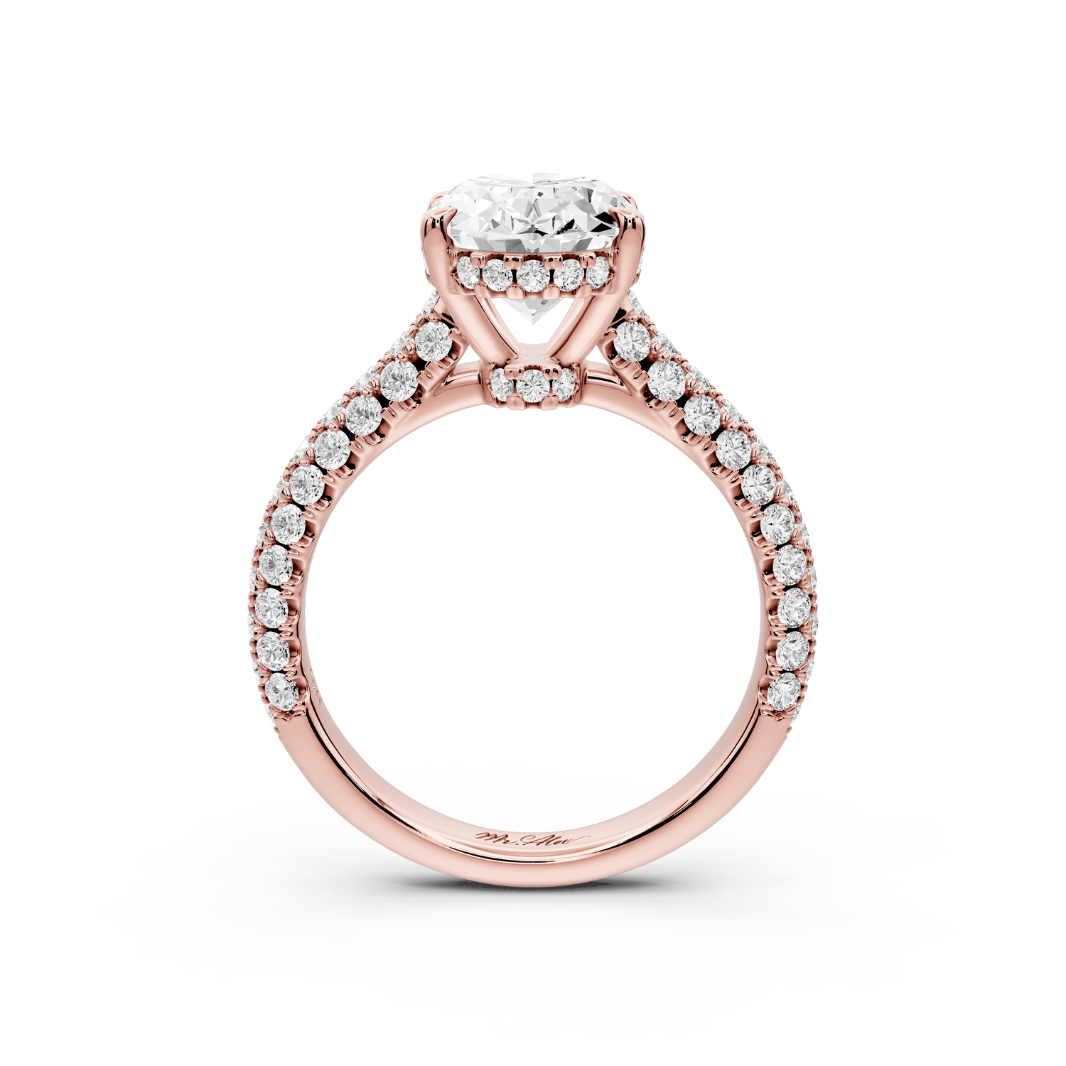 Amoria - 3ct 18k rose gold oval Diamond Engagement Ring with Pavé Band & Hidden Halo - Mr. Alex Jewelry