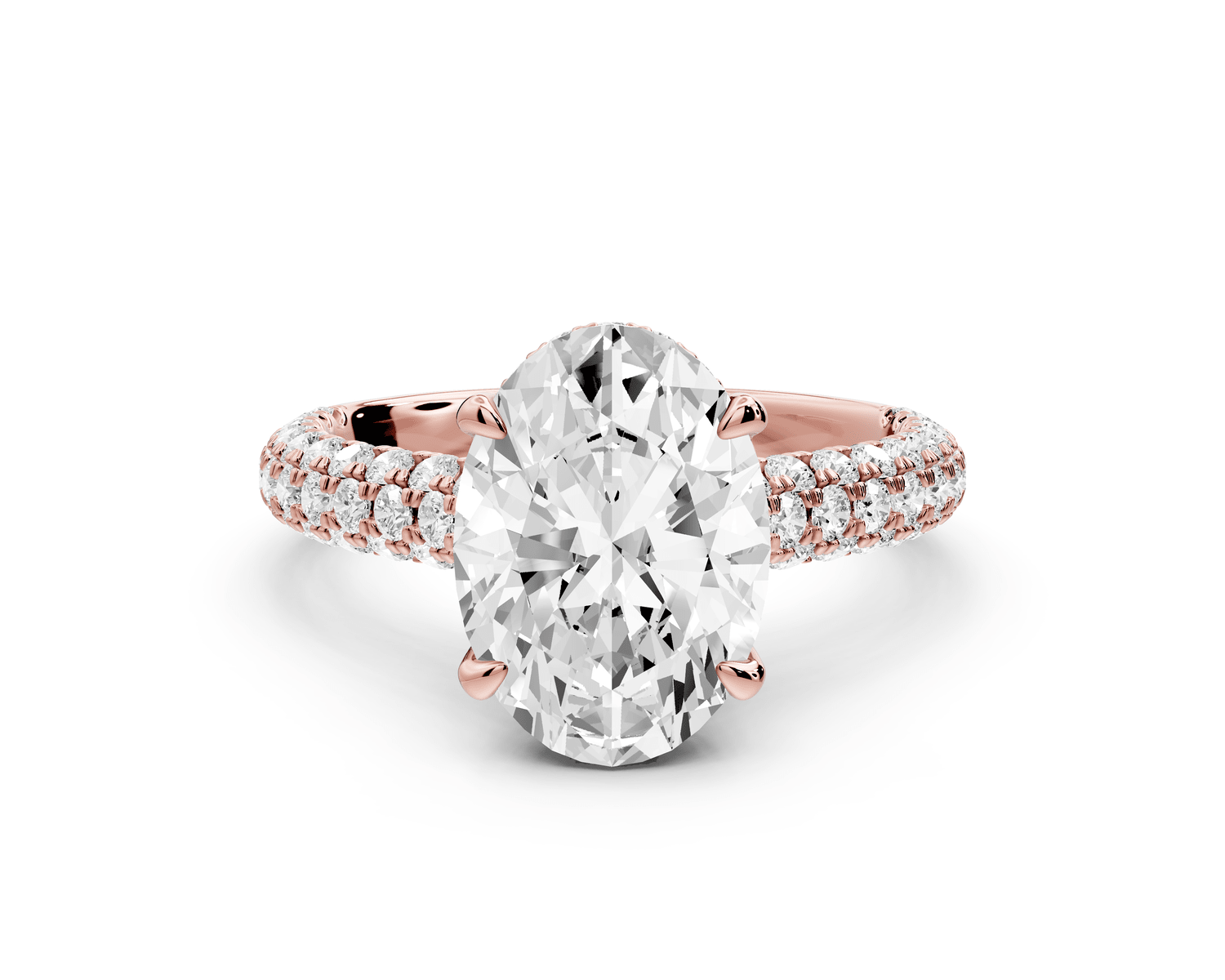 Amoria - 3ct 18k rose gold oval Diamond Engagement Ring with Pavé Band & Hidden Halo - Mr. Alex Jewelry