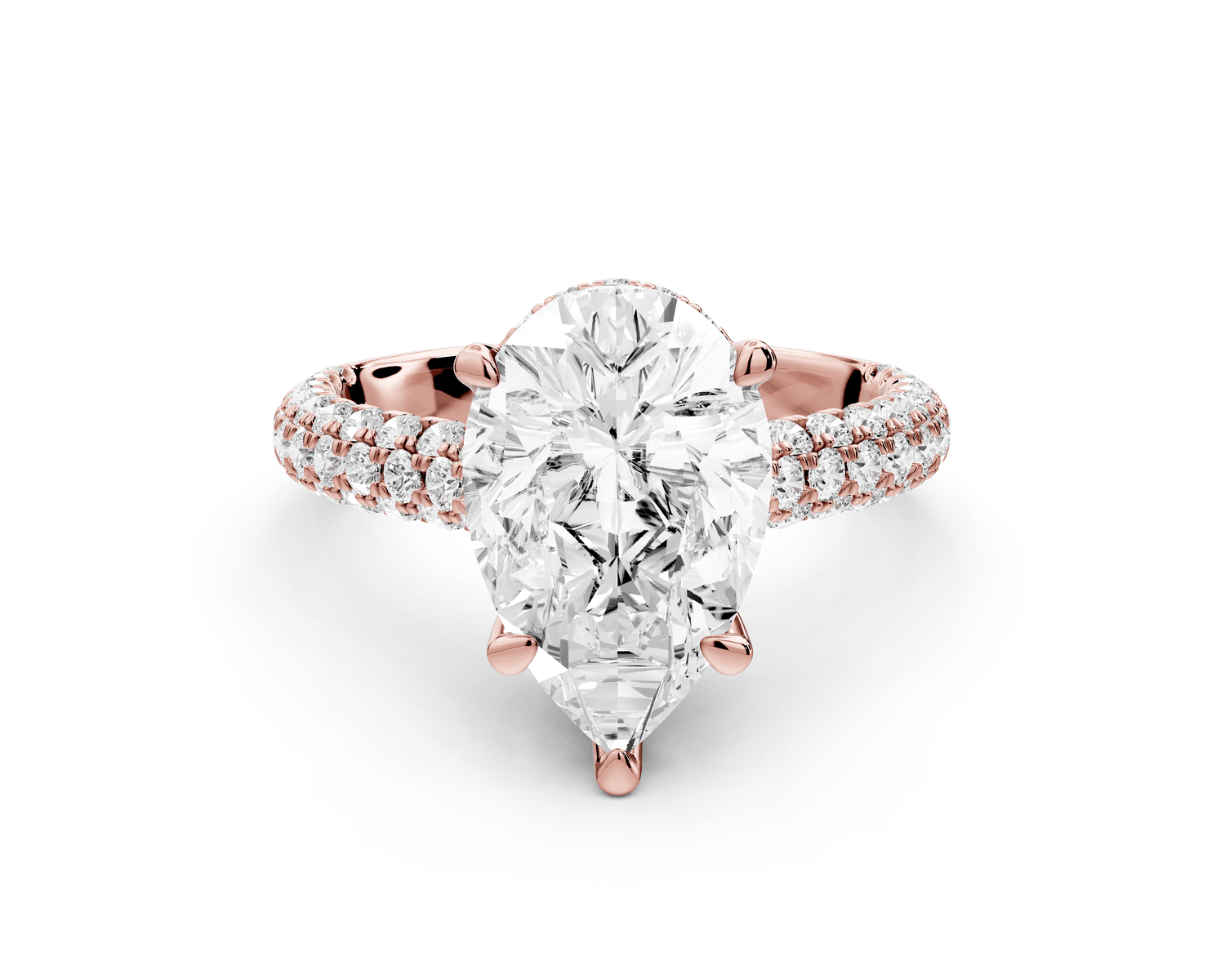Amoria - 3ct 18k rose gold pear Diamond Engagement Ring with Pavé Band & Hidden Halo - Mr. Alex Jewelry