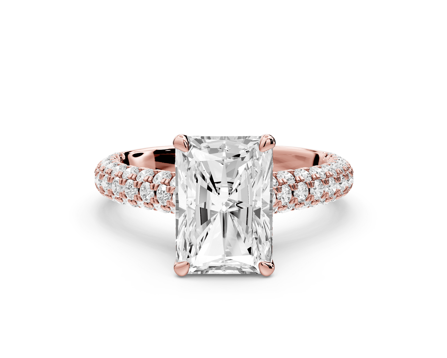 Amoria - 3ct 18k rose gold radiant Diamond Engagement Ring with Pavé Band & Hidden Halo - Mr. Alex Jewelry