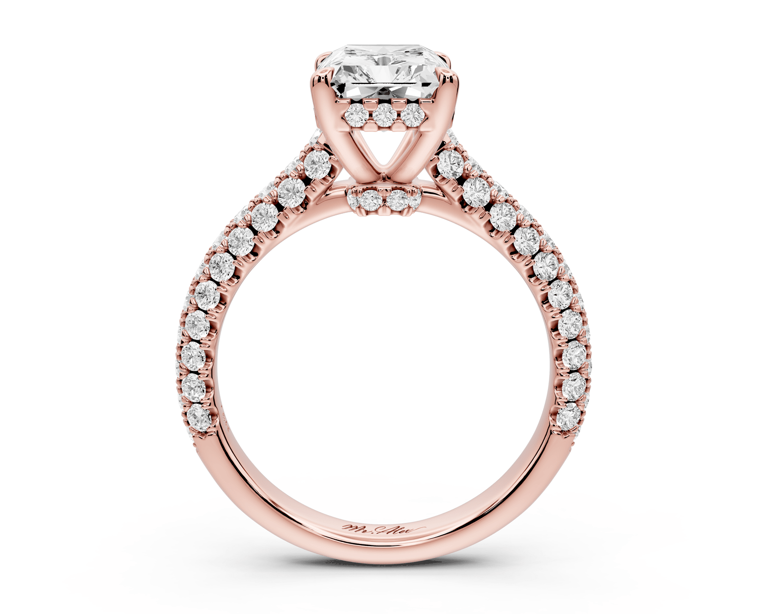 Amoria - 3ct 18k rose gold radiant Diamond Engagement Ring with Pavé Band & Hidden Halo - Mr. Alex Jewelry