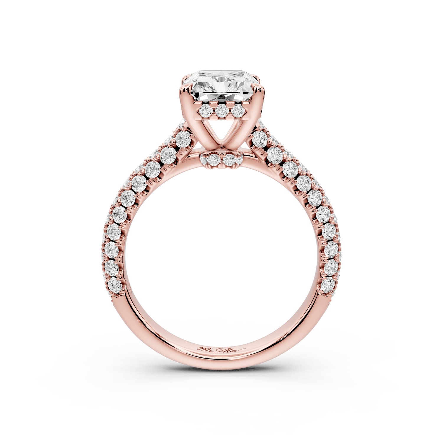 Amoria - 3ct 18k rose gold radiant Diamond Engagement Ring with Pavé Band & Hidden Halo - Mr. Alex Jewelry