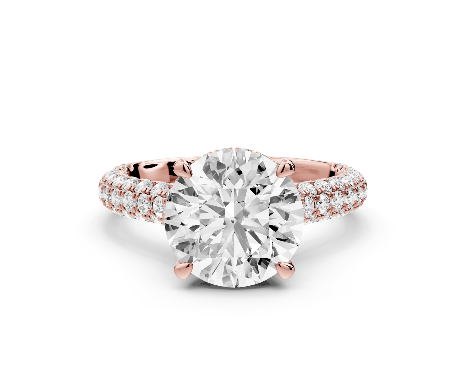 Amoria - 3ct 18k rose gold round Diamond Engagement Ring with Pavé Band & Hidden Halo - Mr. Alex Jewelry