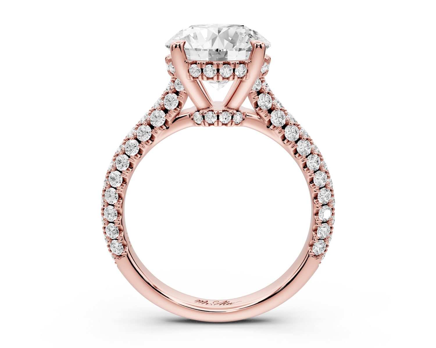 Amoria - 3ct 18k rose gold round Diamond Engagement Ring with Pavé Band & Hidden Halo - Mr. Alex Jewelry
