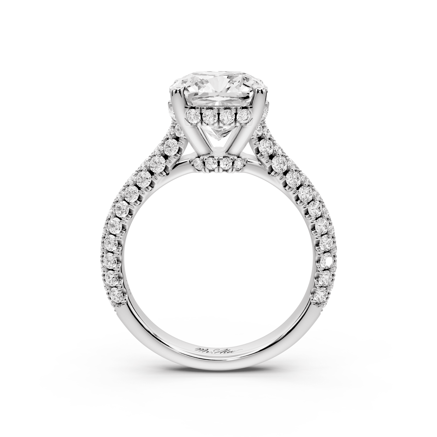 Amoria - 3ct 18k white gold cushion Diamond Engagement Ring with Pavé Band & Hidden Halo - Mr. Alex Jewelry
