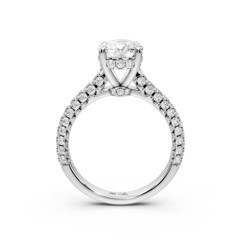 Amoria - 3ct 18k white gold ecushion Diamond Engagement Ring with Pavé Band & Hidden Halo - Mr. Alex Jewelry
