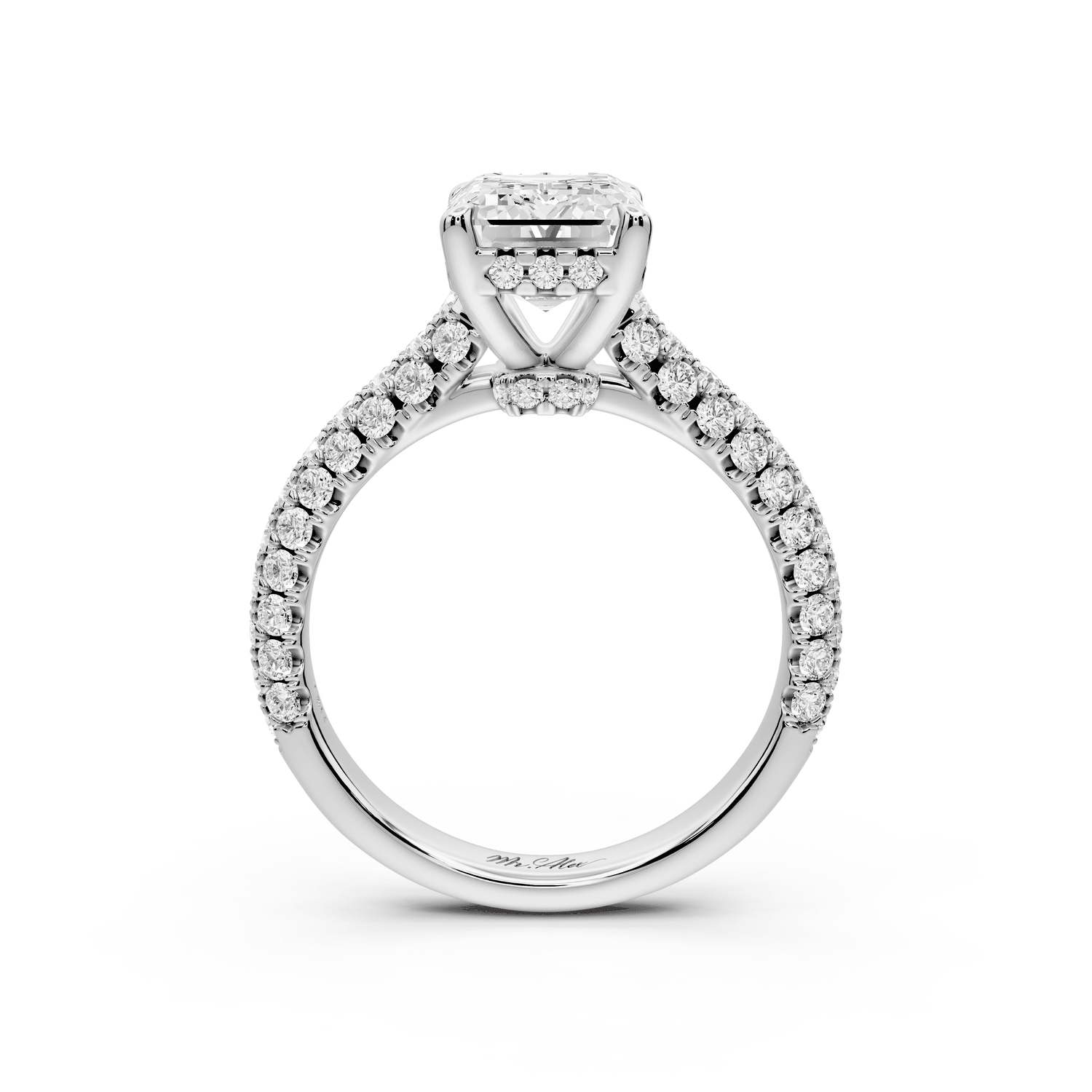Amoria - 3ct 18k white gold emerald Diamond Engagement Ring with Pavé Band & Hidden Halo - Mr. Alex Jewelry