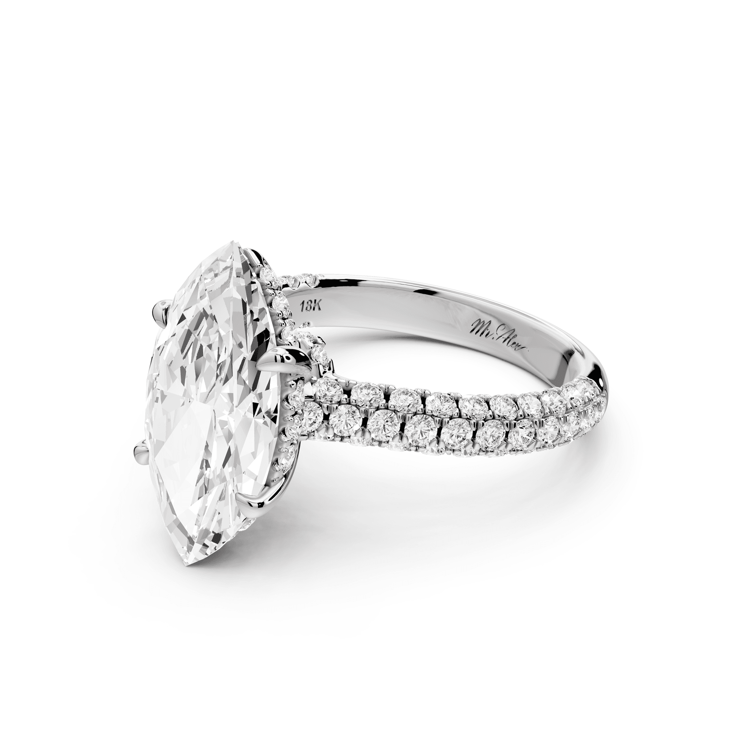 Amoria - 3ct 18k white gold marquise Diamond Engagement Ring with Pavé Band & Hidden Halo - Mr. Alex Jewelry