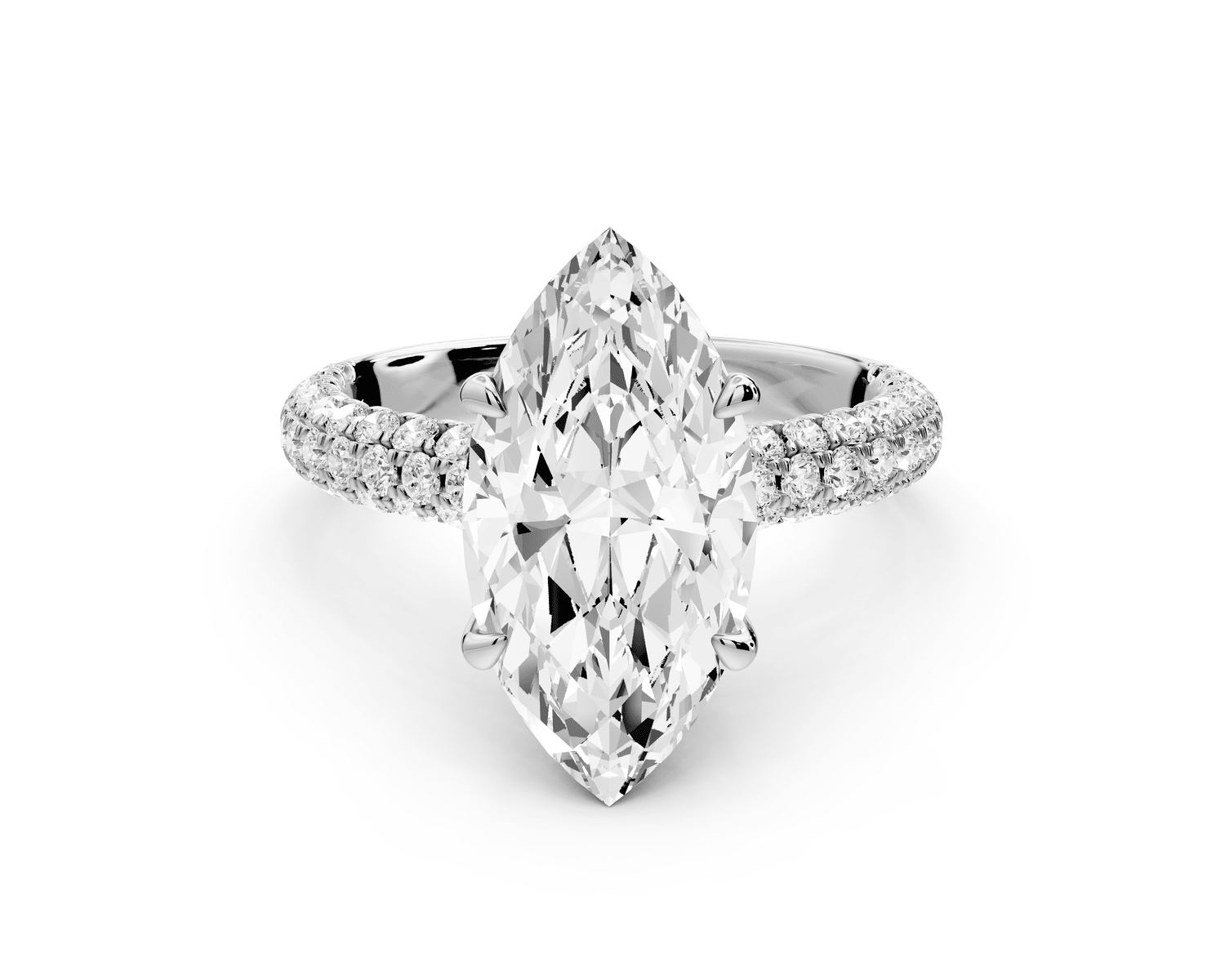 Amoria - 3ct 18k white gold marquise Diamond Engagement Ring with Pavé Band & Hidden Halo - Mr. Alex Jewelry