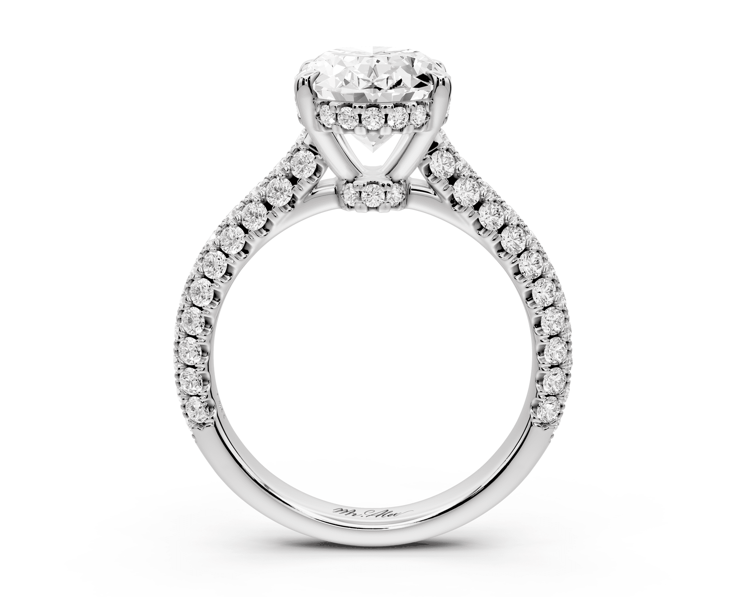 Amoria - 3ct 18k white gold oval Diamond Engagement Ring with Pavé Band & Hidden Halo - Mr. Alex Jewelry