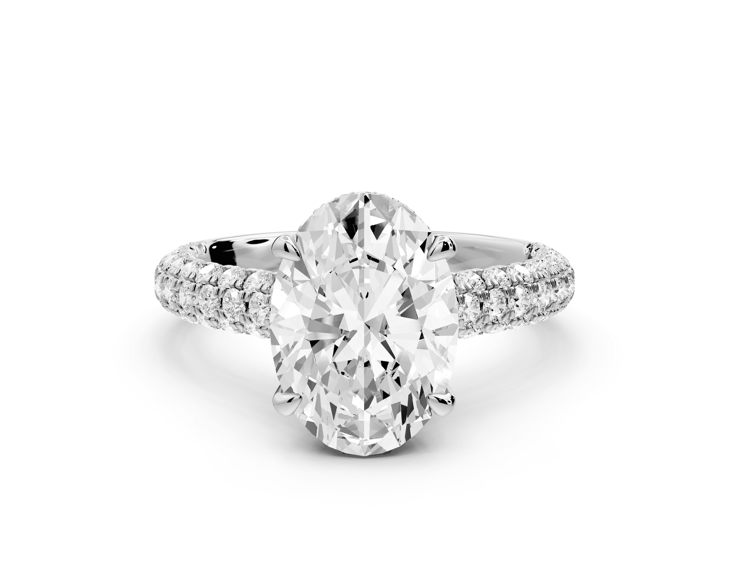Amoria - 3ct 18k white gold oval Diamond Engagement Ring with Pavé Band & Hidden Halo - Mr. Alex Jewelry