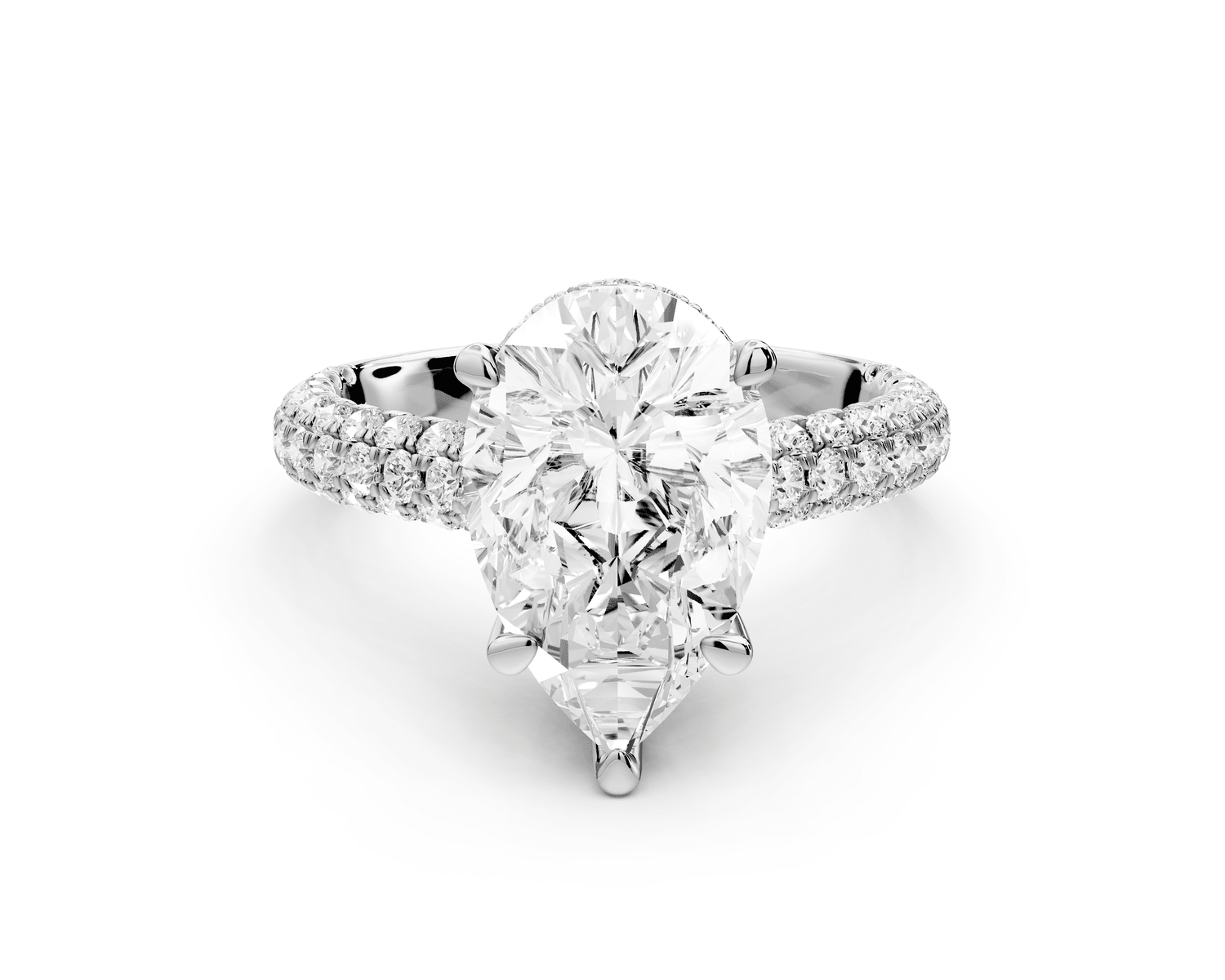 Amoria - 3ct 18k white gold pear Diamond Engagement Ring with Pavé Band & Hidden Halo - Mr. Alex Jewelry
