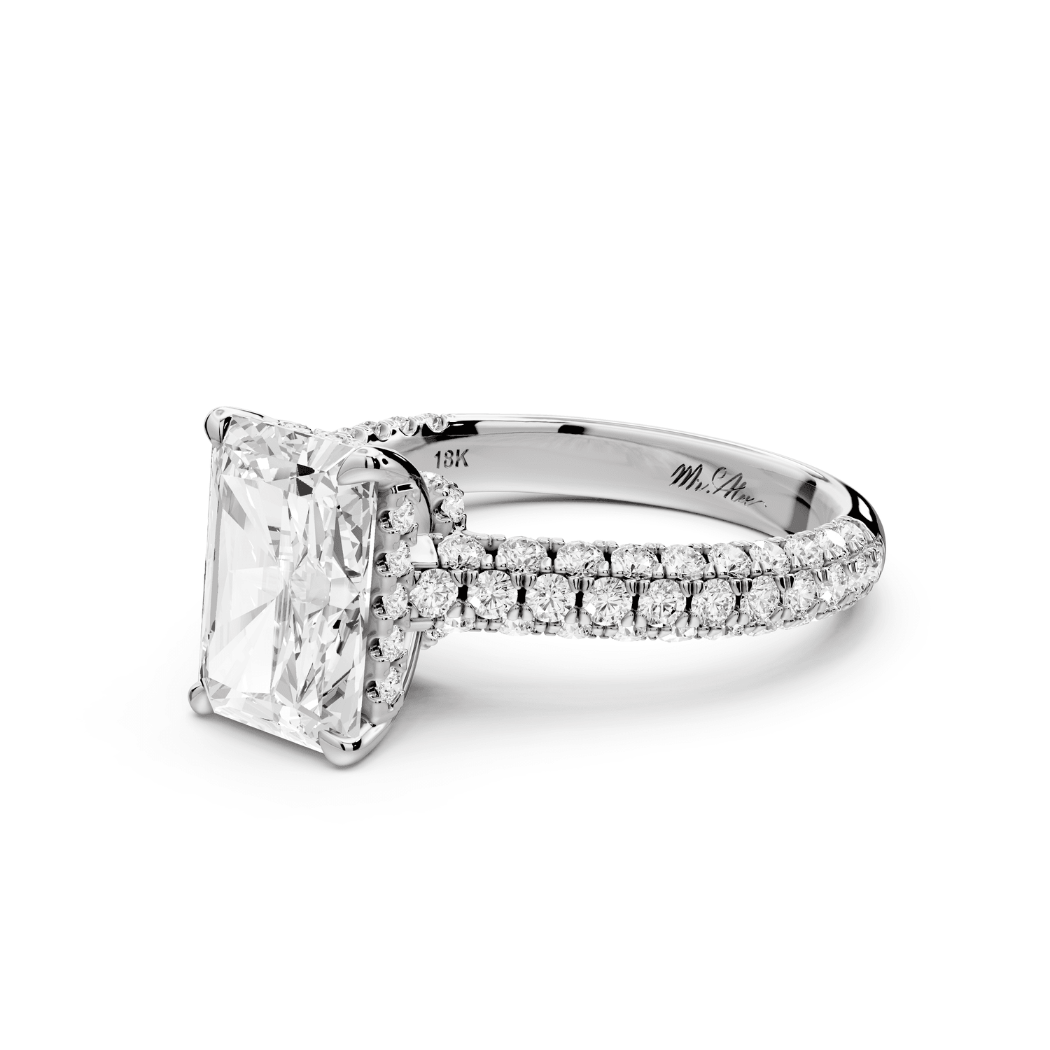 Amoria - 3ct 18k white gold radiant Diamond Engagement Ring with Pavé Band & Hidden Halo - Mr. Alex Jewelry
