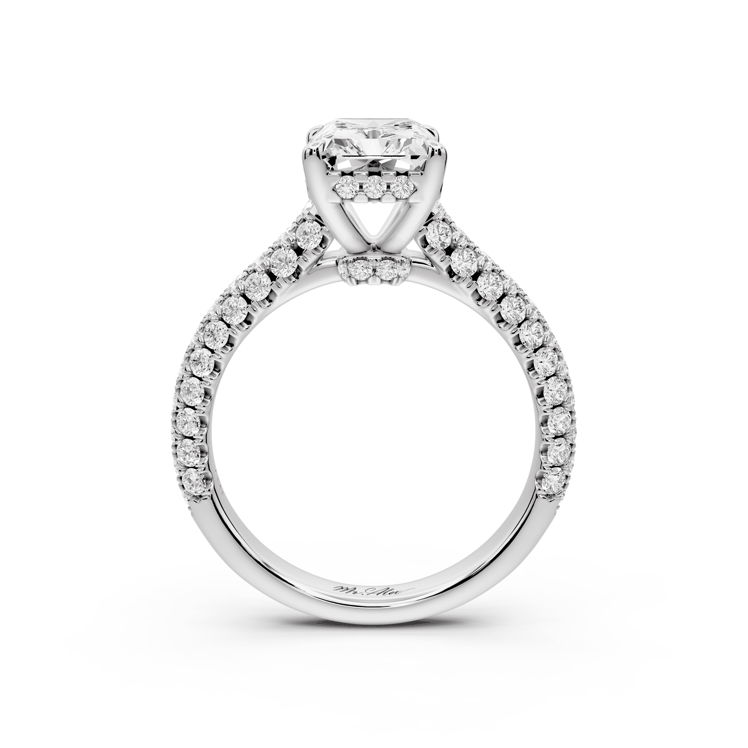 Amoria - 3ct 18k white gold radiant Diamond Engagement Ring with Pavé Band & Hidden Halo - Mr. Alex Jewelry