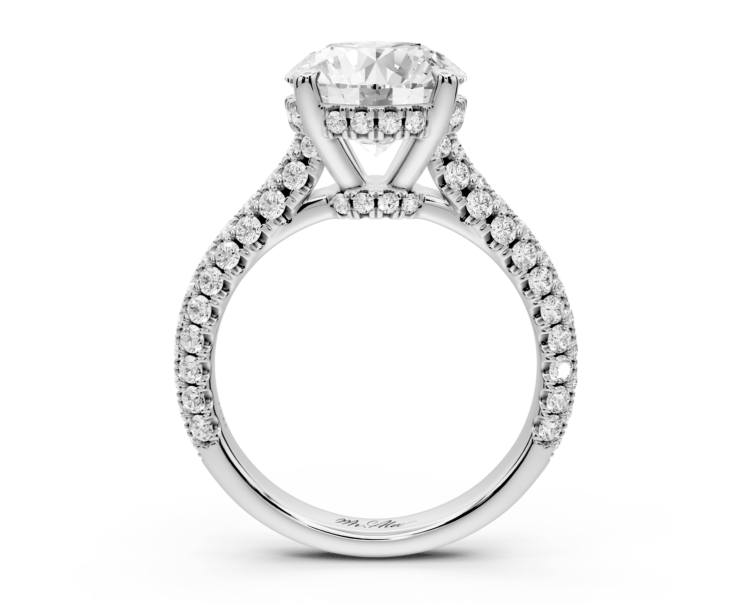 Amoria - 3ct 18k white gold round Diamond Engagement Ring with Pavé Band & Hidden Halo - Mr. Alex Jewelry