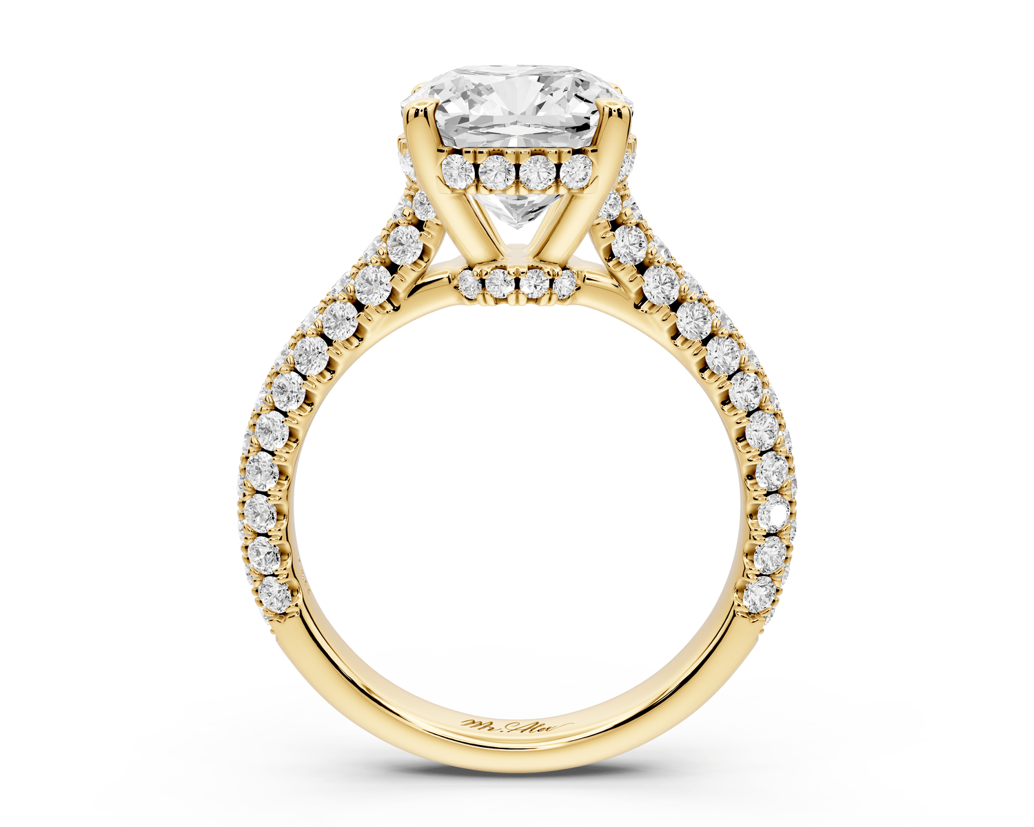 Amoria - 3ct 18k yellow gold cushion Diamond Engagement Ring with Pavé Band & Hidden Halo - Mr. Alex Jewelry