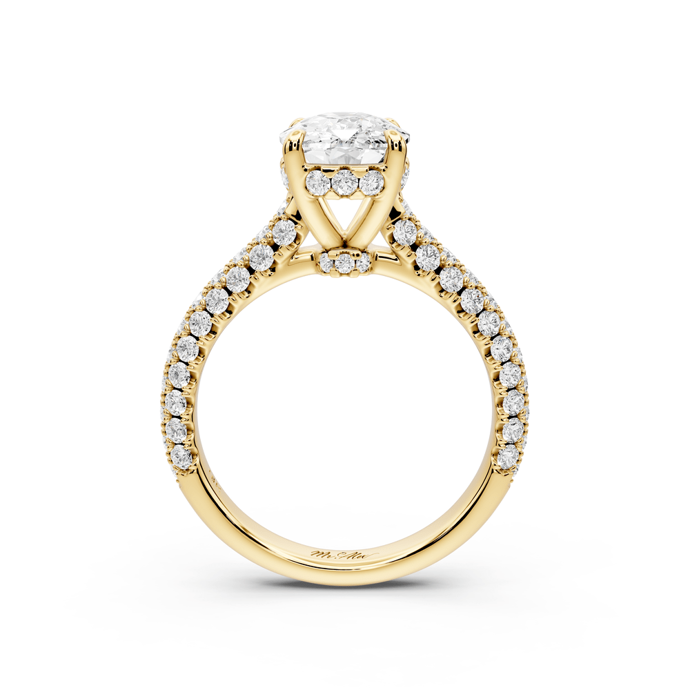 Amoria - 3ct 18k yellow gold ecushion Diamond Engagement Ring with Pavé Band & Hidden Halo - Mr. Alex Jewelry