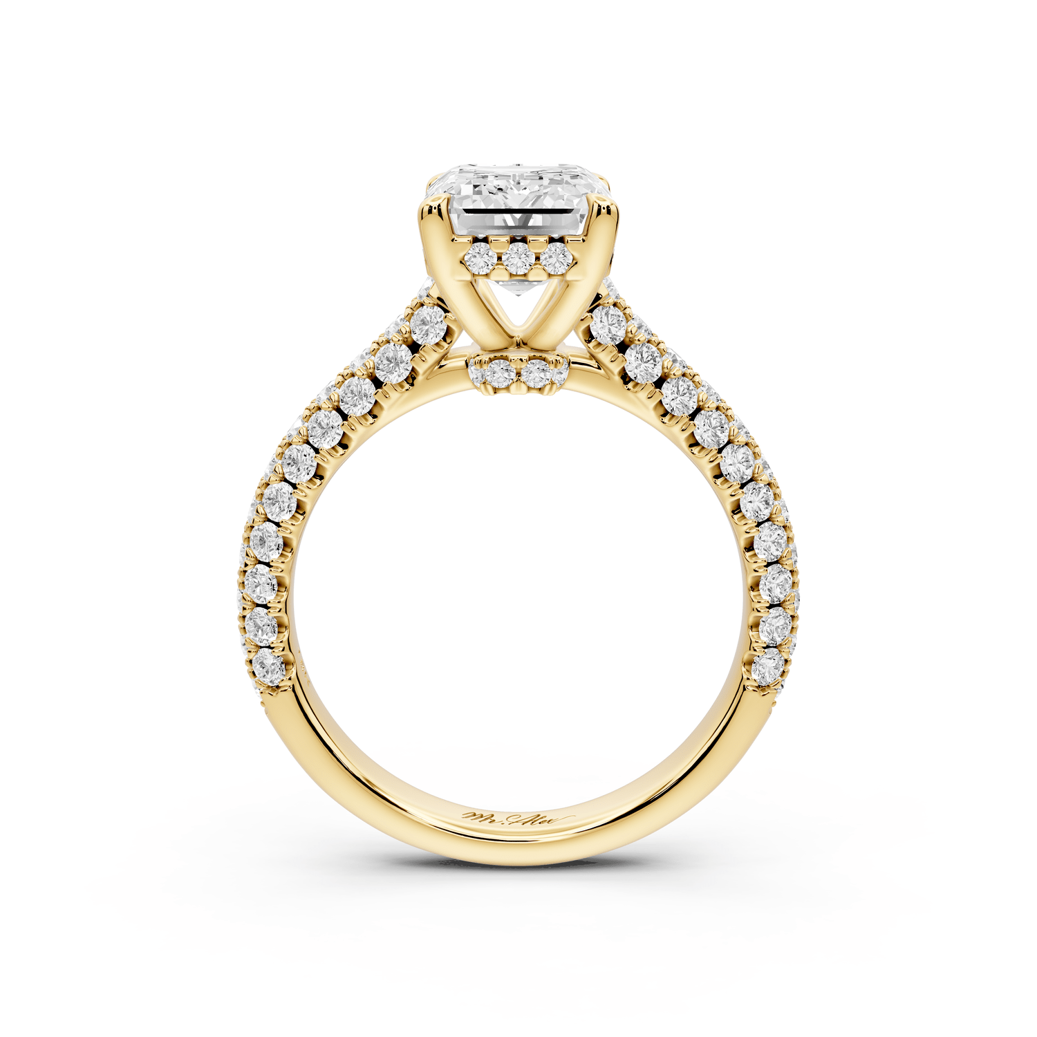Amoria - 3ct 18k yellow gold emerald Diamond Engagement Ring with Pavé Band & Hidden Halo - Mr. Alex Jewelry