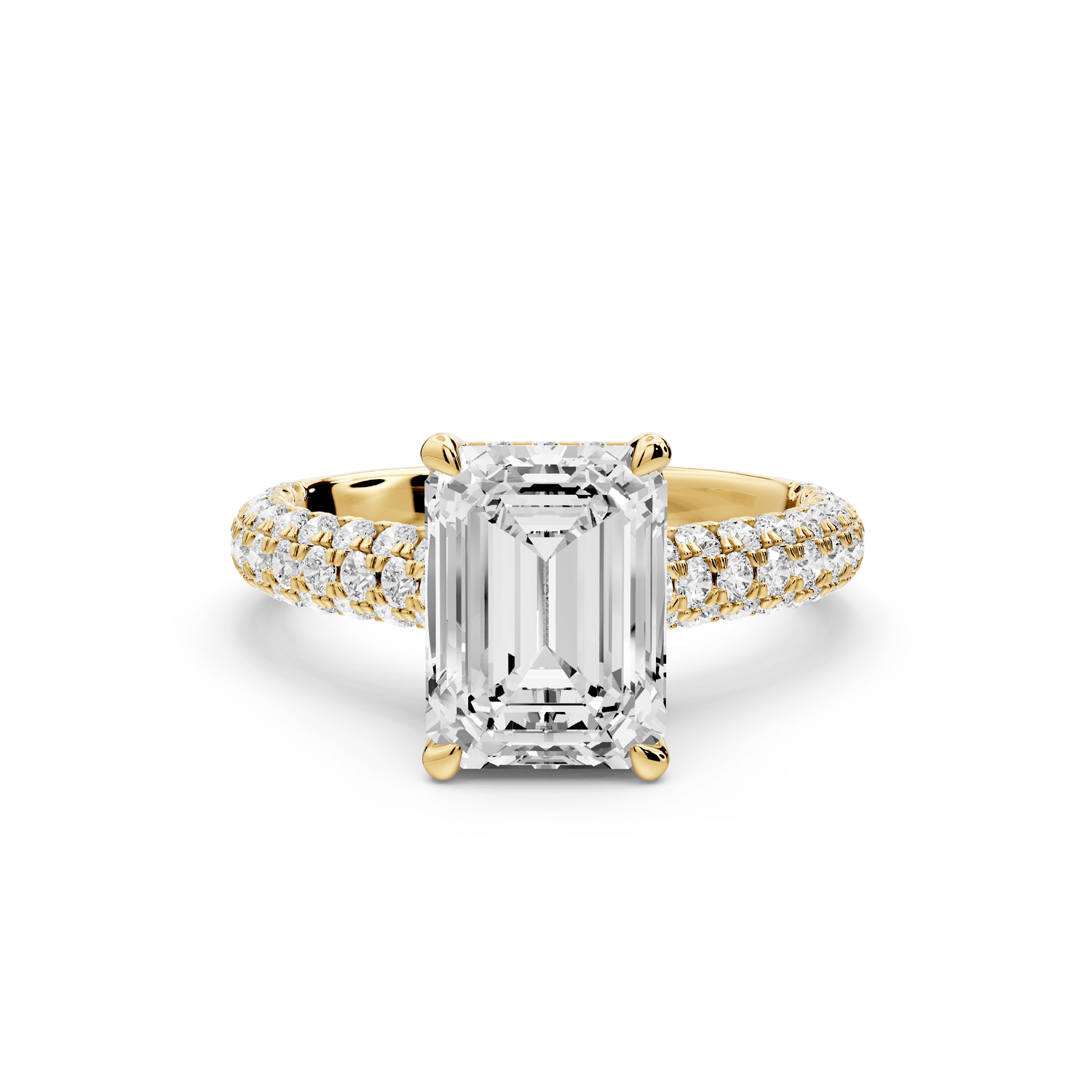 Amoria - 3ct 18k yellow gold emerald Diamond Engagement Ring with Pavé Band & Hidden Halo - Mr. Alex Jewelry