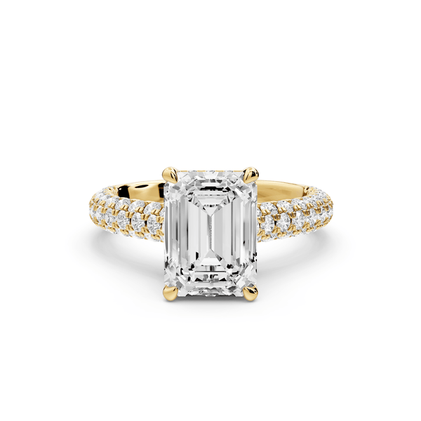 Amoria - 3ct 18k yellow gold emerald Diamond Engagement Ring with Pavé Band & Hidden Halo - Mr. Alex Jewelry