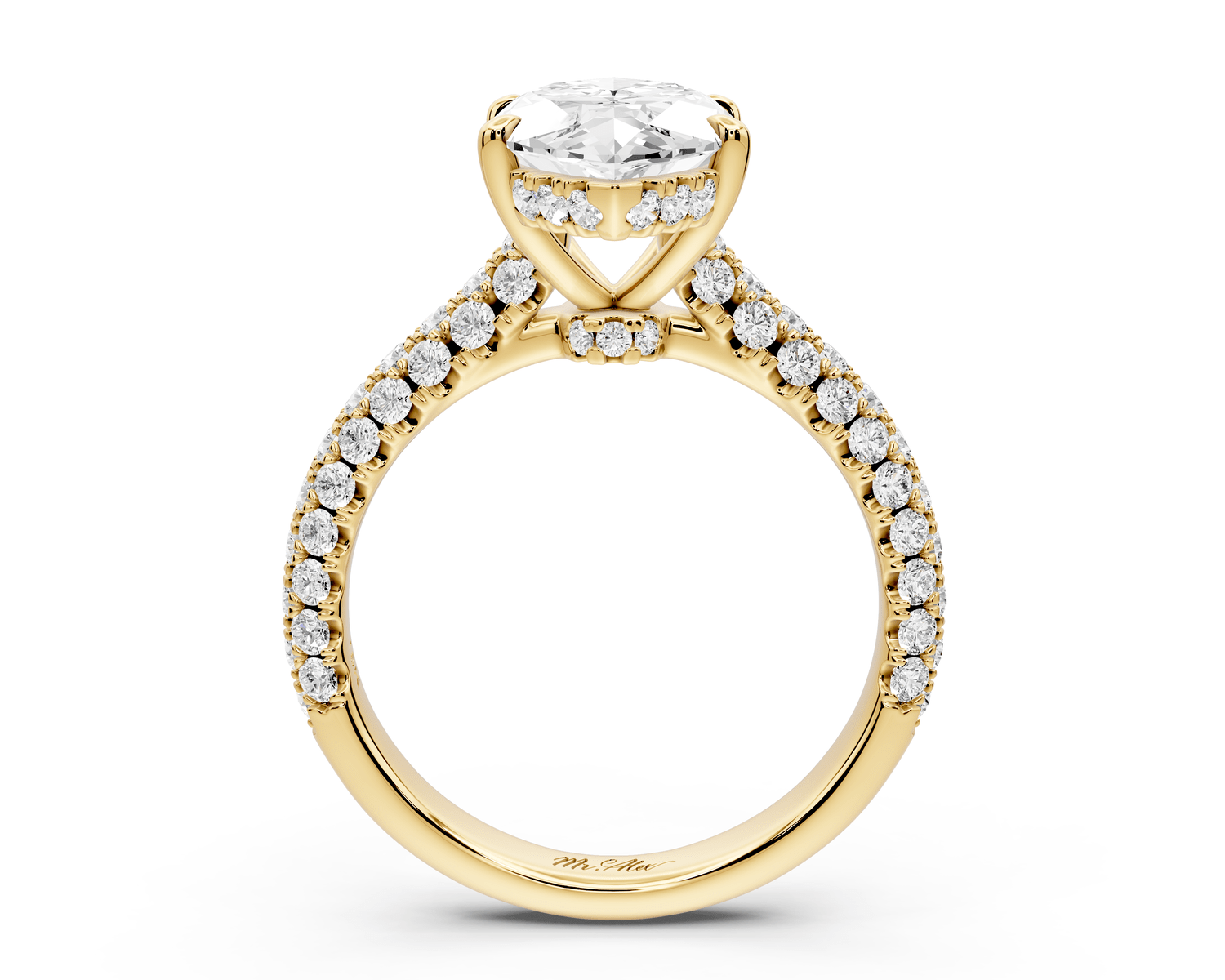 Amoria - 3ct 18k yellow gold marquise Diamond Engagement Ring with Pavé Band & Hidden Halo - Mr. Alex Jewelry