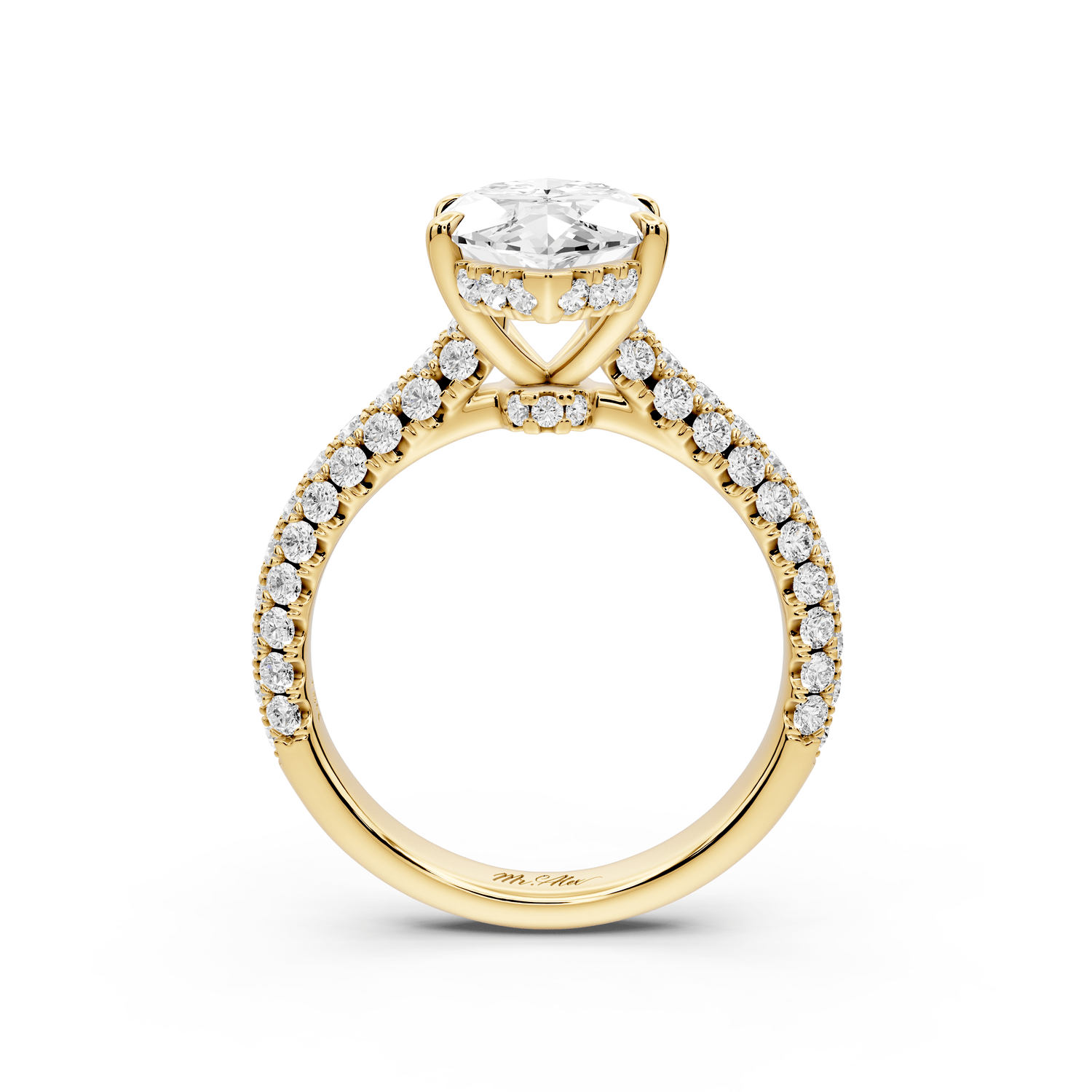 Amoria - 3ct 18k yellow gold marquise Diamond Engagement Ring with Pavé Band & Hidden Halo - Mr. Alex Jewelry