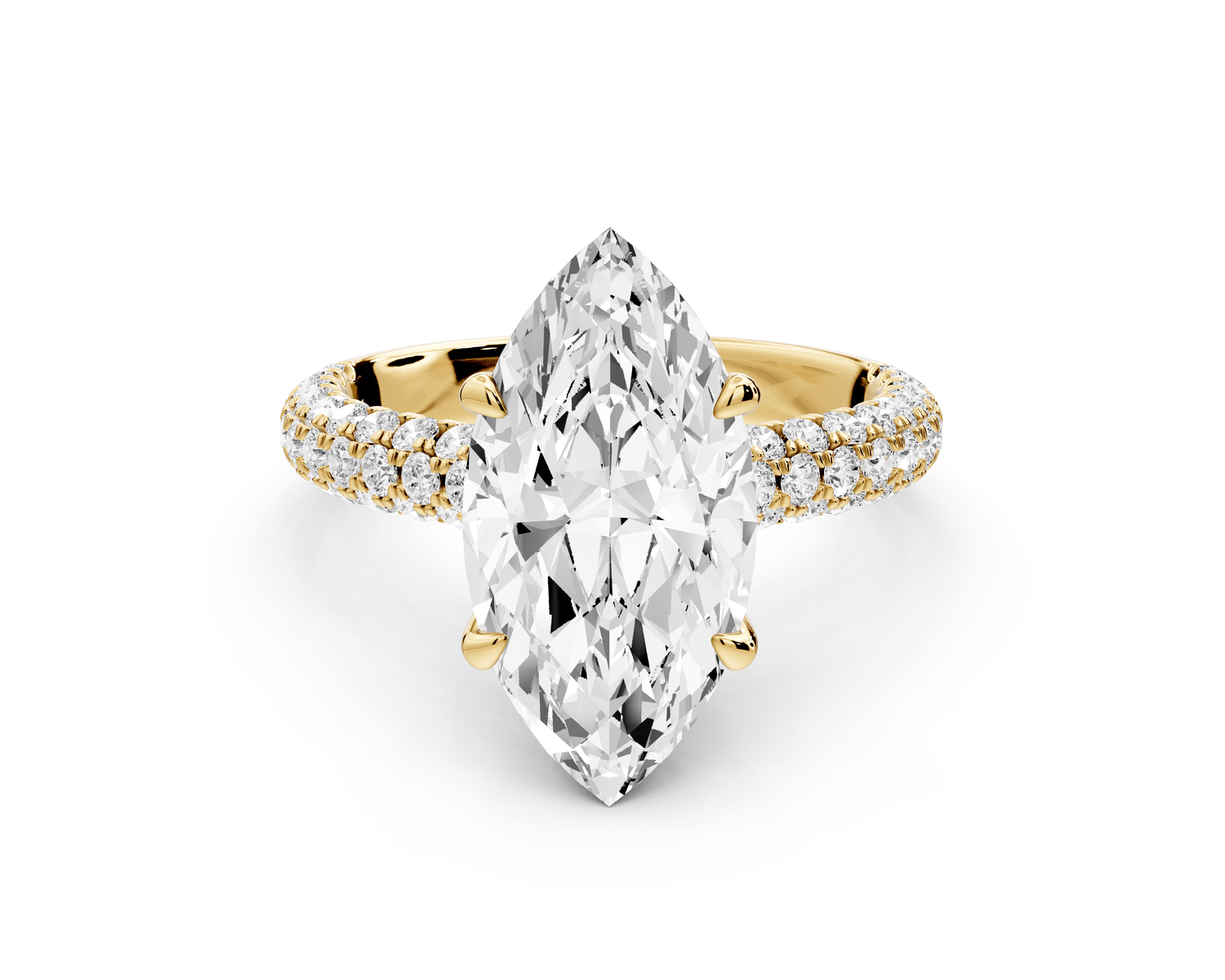 Amoria - 3ct 18k yellow gold marquise Diamond Engagement Ring with Pavé Band & Hidden Halo - Mr. Alex Jewelry