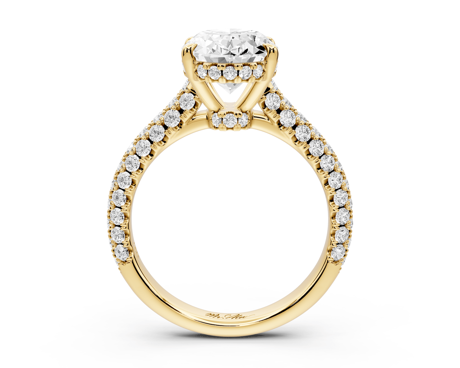 Amoria - 3ct 18k yellow gold oval Diamond Engagement Ring with Pavé Band & Hidden Halo - Mr. Alex Jewelry