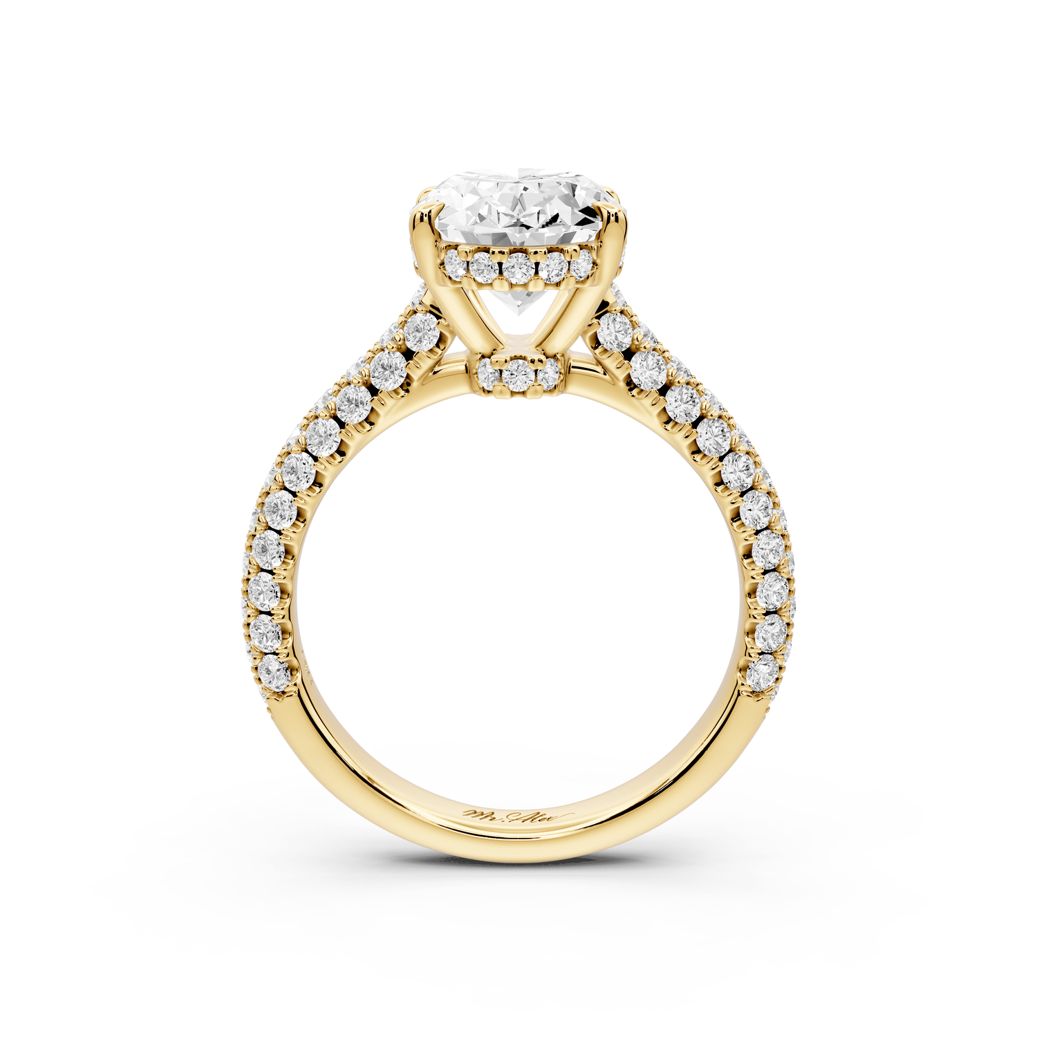 Amoria - 3ct 18k yellow gold oval Diamond Engagement Ring with Pavé Band & Hidden Halo - Mr. Alex Jewelry