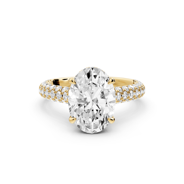 Amoria - 3ct 18k yellow gold oval Diamond Engagement Ring with Pavé Band & Hidden Halo - Mr. Alex Jewelry