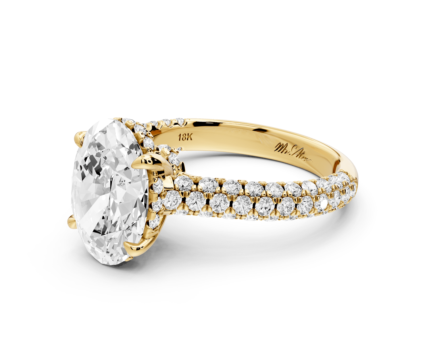 Amoria - 3ct 18k yellow gold oval Diamond Engagement Ring with Pavé Band & Hidden Halo - Mr. Alex Jewelry