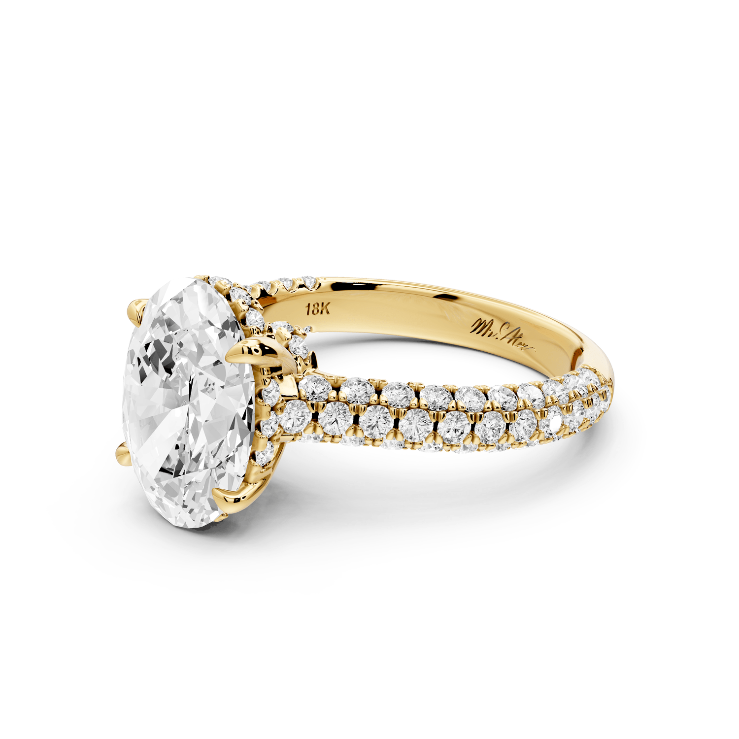 Amoria - 3ct 18k yellow gold oval Diamond Engagement Ring with Pavé Band & Hidden Halo - Mr. Alex Jewelry