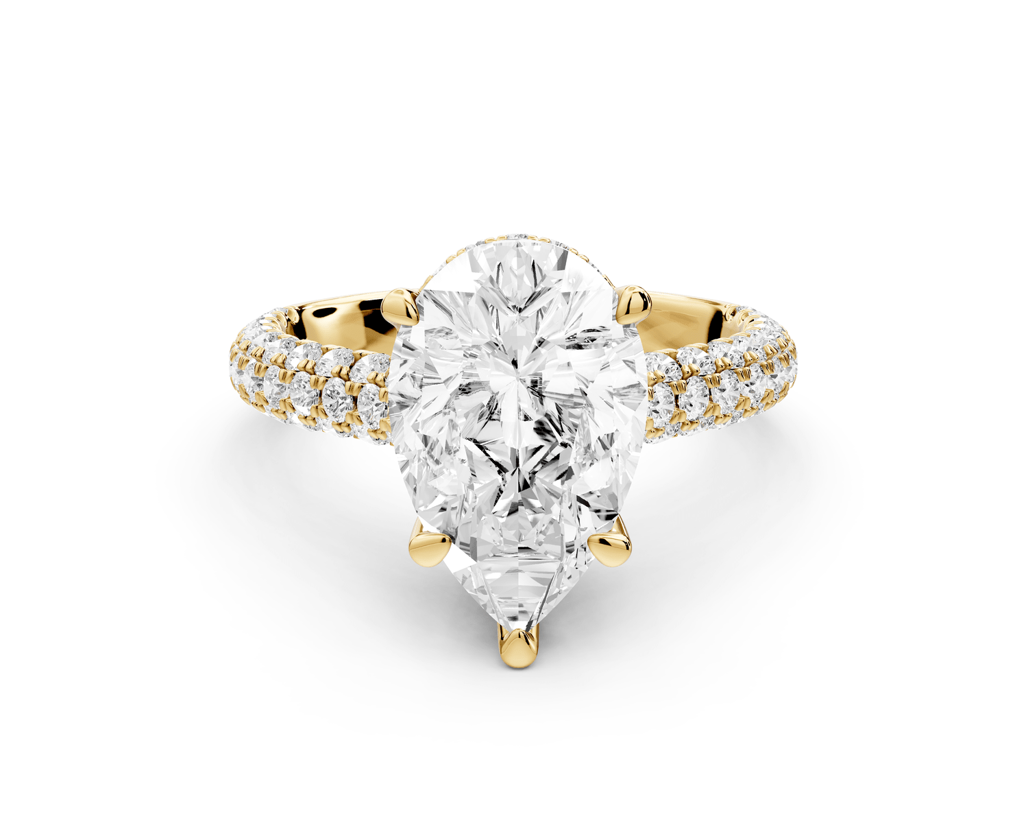 Amoria - 3ct 18k yellow gold pear Diamond Engagement Ring with Pavé Band & Hidden Halo - Mr. Alex Jewelry