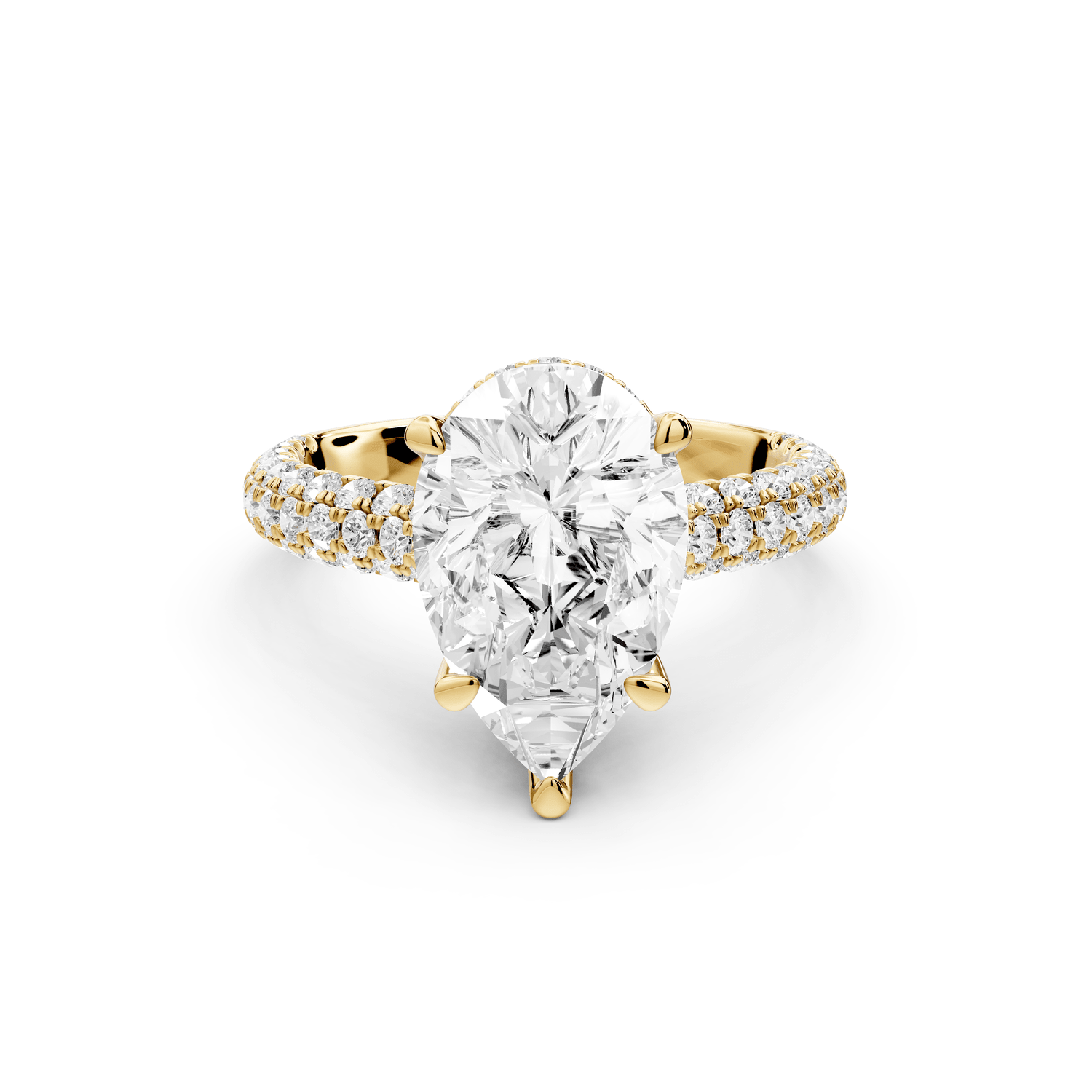 Amoria - 3ct 18k yellow gold pear Diamond Engagement Ring with Pavé Band & Hidden Halo - Mr. Alex Jewelry