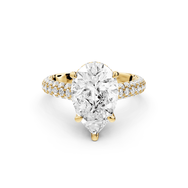 Amoria - 3ct 18k yellow gold pear Diamond Engagement Ring with Pavé Band & Hidden Halo - Mr. Alex Jewelry