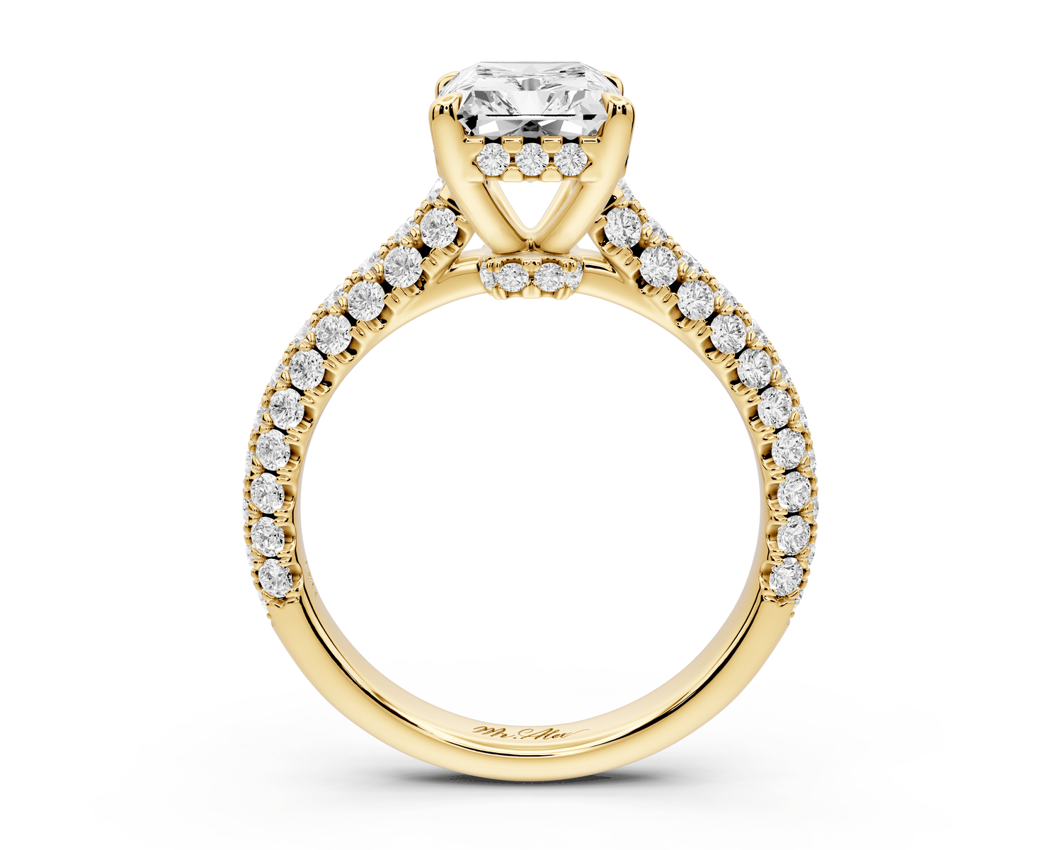 Amoria - 3ct 18k yellow gold radiant Diamond Engagement Ring with Pavé Band & Hidden Halo - Mr. Alex Jewelry