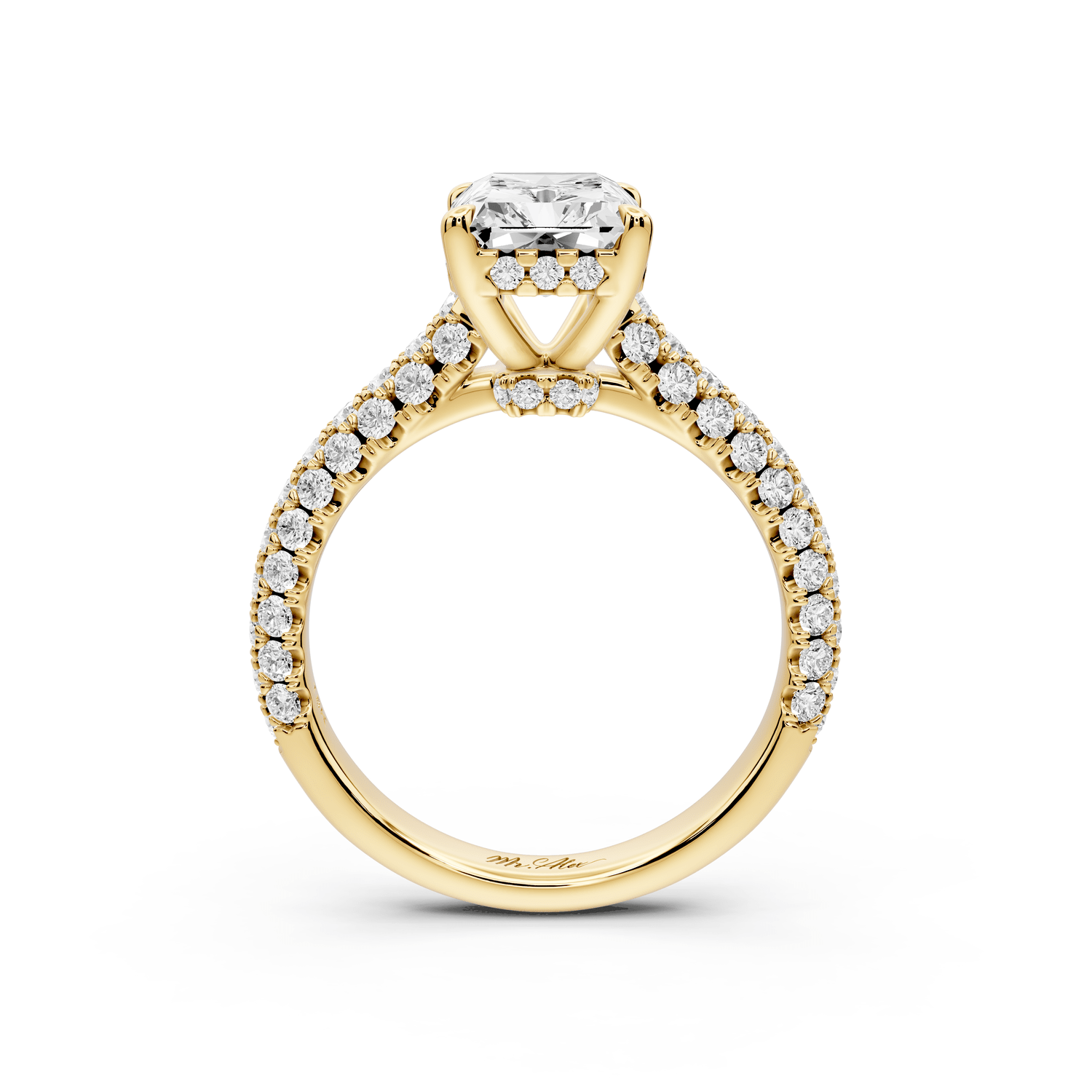 Amoria - 3ct 18k yellow gold radiant Diamond Engagement Ring with Pavé Band & Hidden Halo - Mr. Alex Jewelry