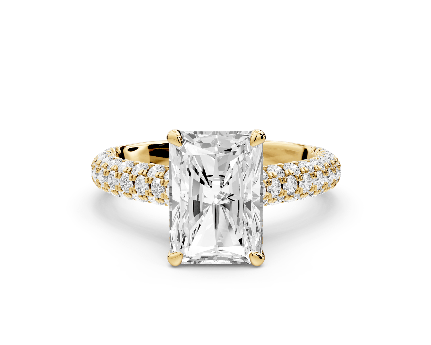 Amoria - 3ct 18k yellow gold radiant Diamond Engagement Ring with Pavé Band & Hidden Halo - Mr. Alex Jewelry