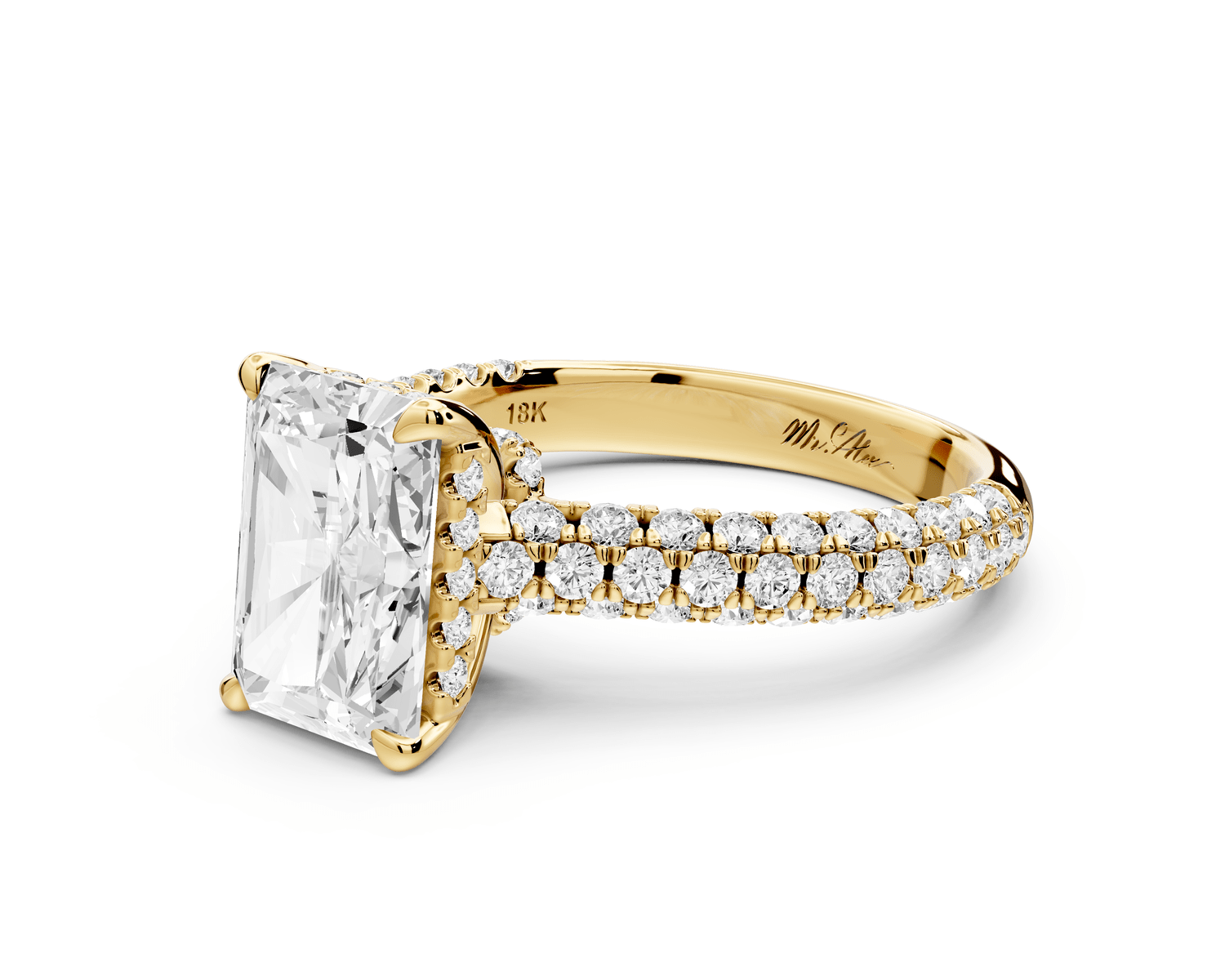 Amoria - 3ct 18k yellow gold radiant Diamond Engagement Ring with Pavé Band & Hidden Halo - Mr. Alex Jewelry