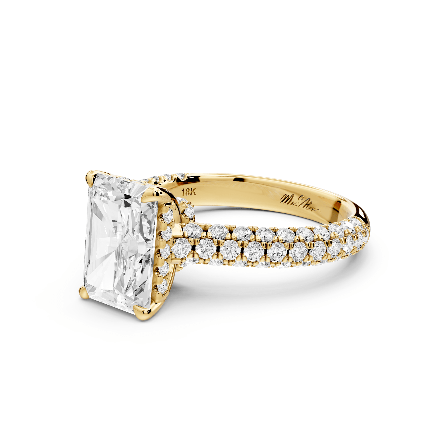Amoria - 3ct 18k yellow gold radiant Diamond Engagement Ring with Pavé Band & Hidden Halo - Mr. Alex Jewelry