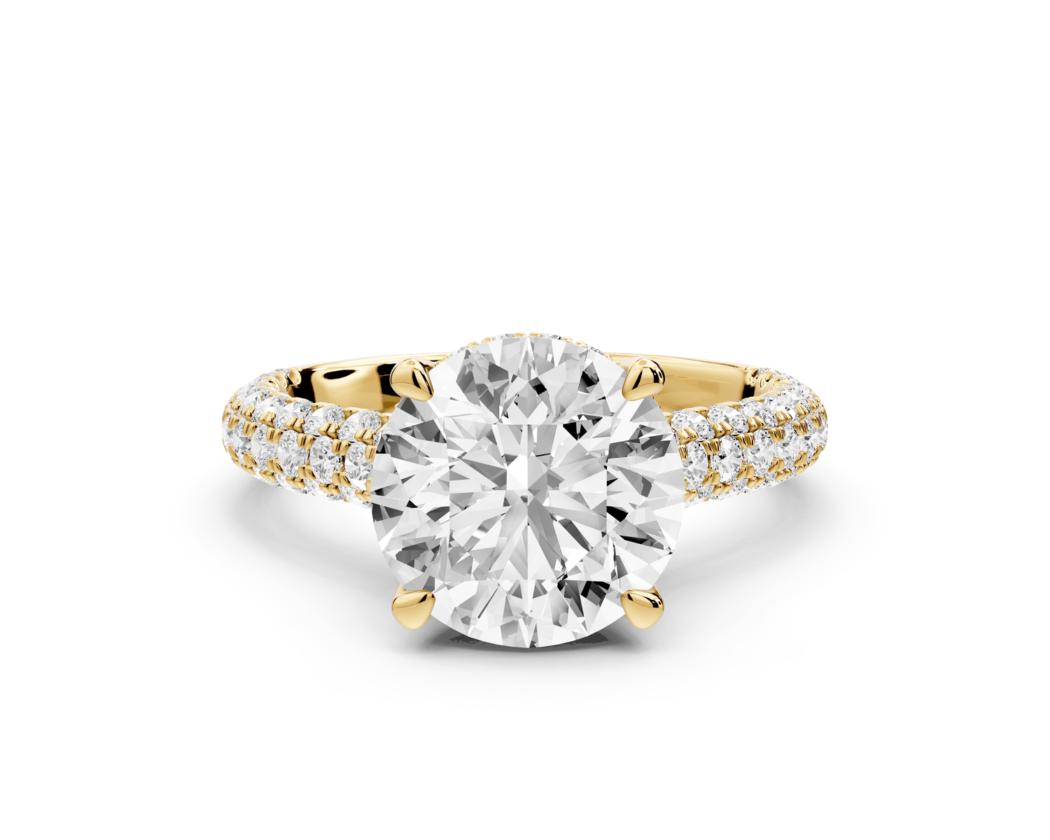 Amoria - 3ct 18k yellow gold round Diamond Engagement Ring with Pavé Band & Hidden Halo - Mr. Alex Jewelry