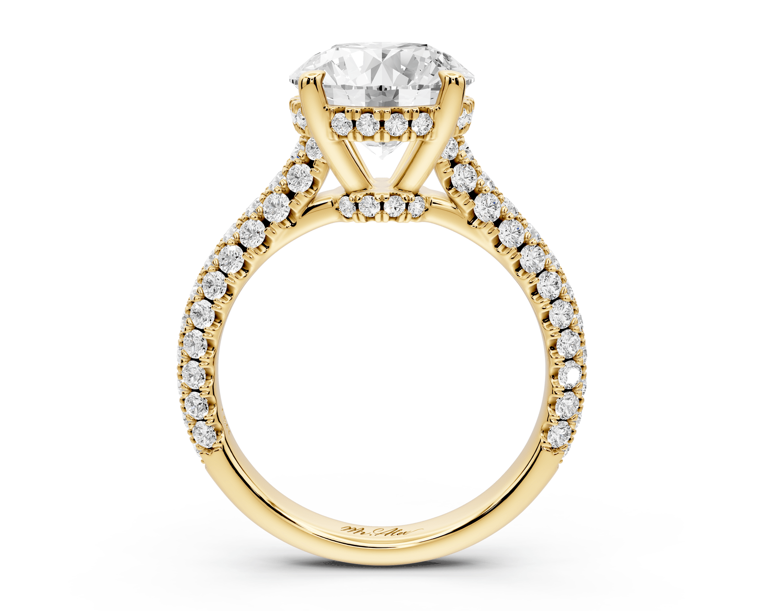 Amoria - 3ct 18k yellow gold round Diamond Engagement Ring with Pavé Band & Hidden Halo - Mr. Alex Jewelry