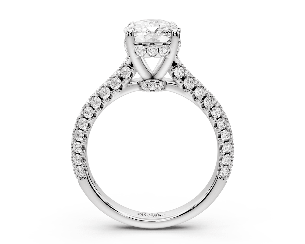 Amoria - 3ct platinum ecushion Diamond Engagement Ring with Pavé Band & Hidden Halo - Mr. Alex Jewelry