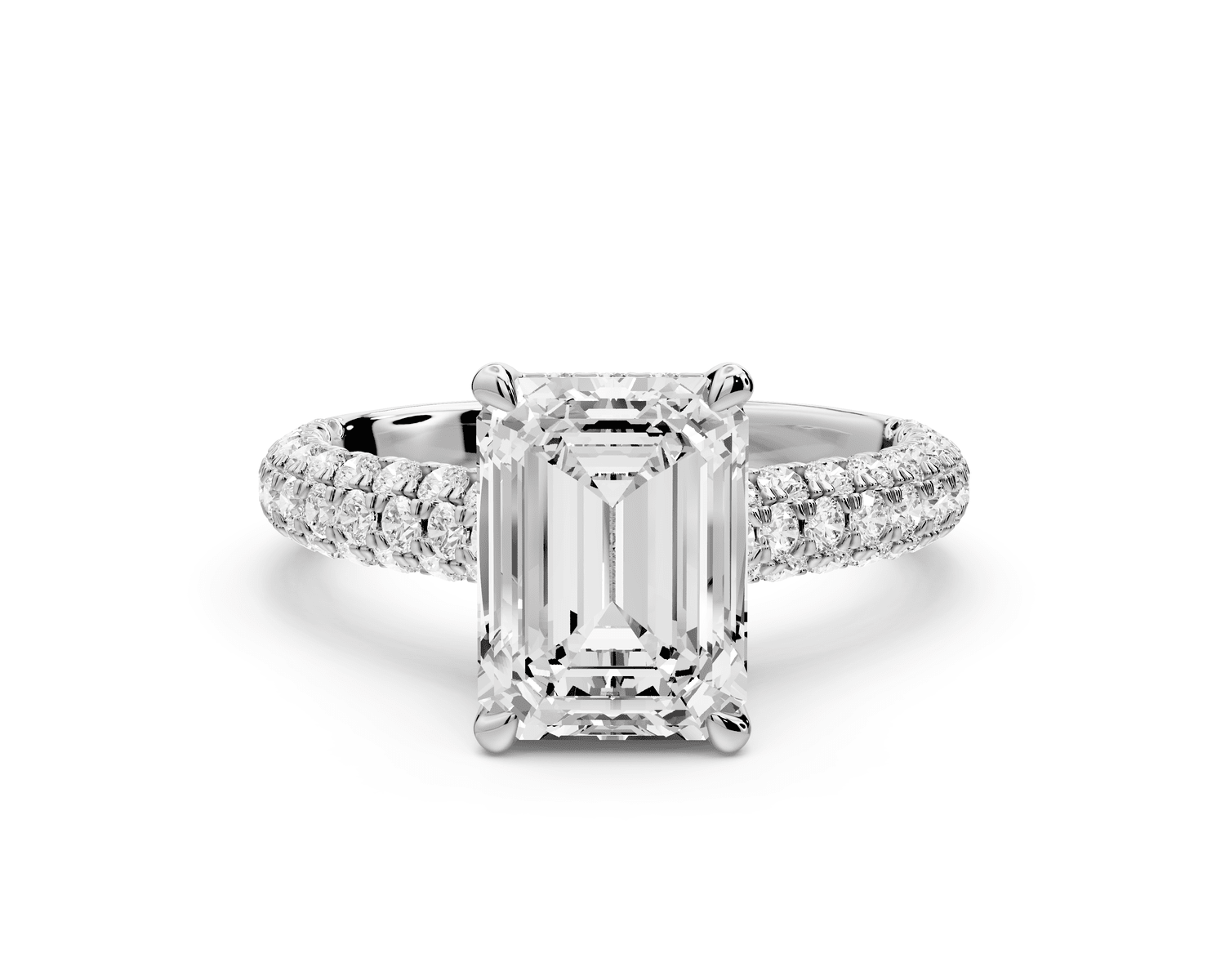 Amoria - 3ct platinum emerald Diamond Engagement Ring with Pavé Band & Hidden Halo - Mr. Alex Jewelry