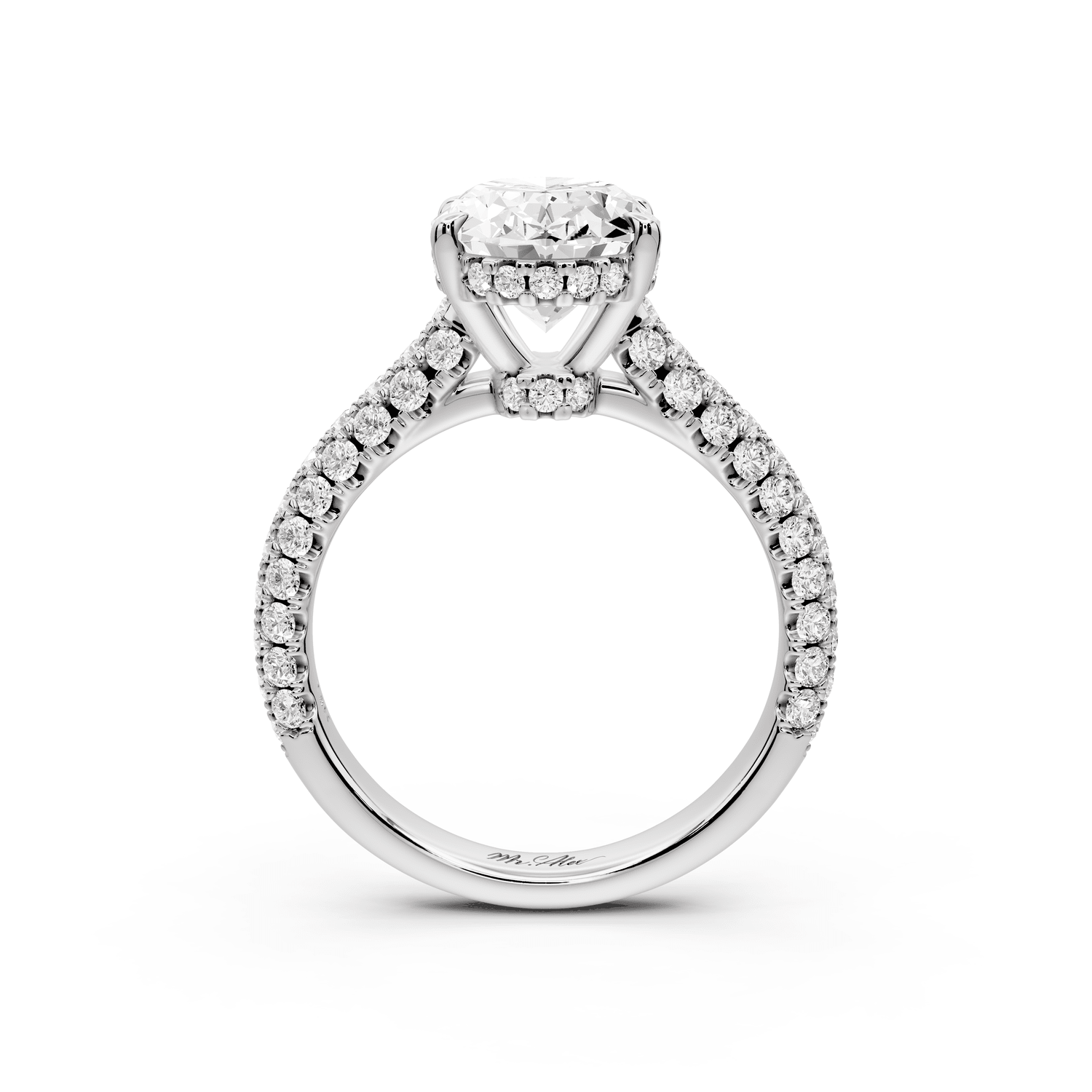 Amoria - 3ct platinum oval Diamond Engagement Ring with Pavé Band & Hidden Halo - Mr. Alex Jewelry