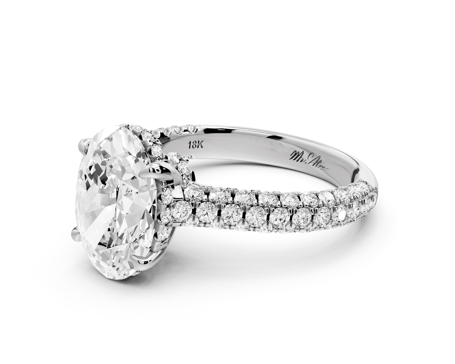 Amoria - 3ct platinum oval Diamond Engagement Ring with Pavé Band & Hidden Halo - Mr. Alex Jewelry