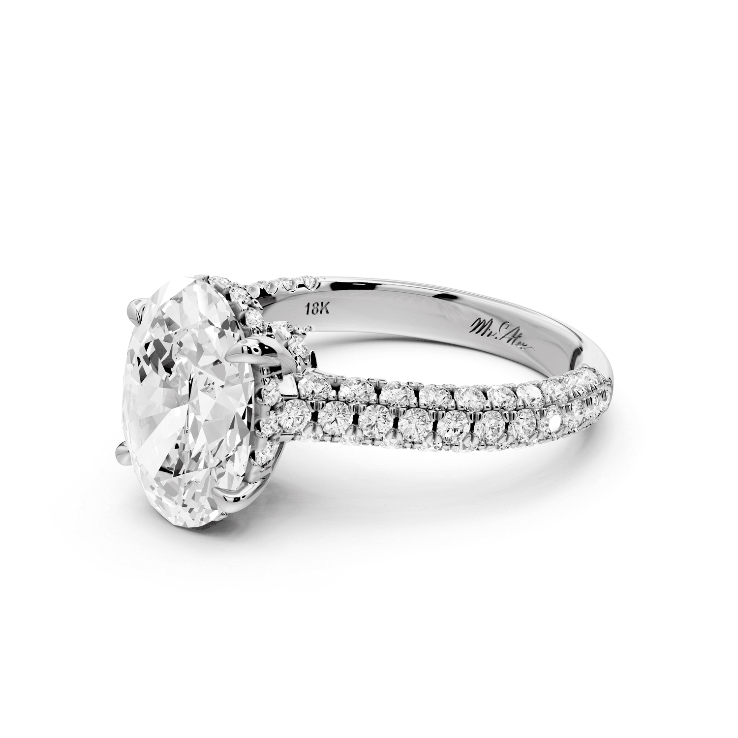 Amoria - 3ct platinum oval Diamond Engagement Ring with Pavé Band & Hidden Halo - Mr. Alex Jewelry
